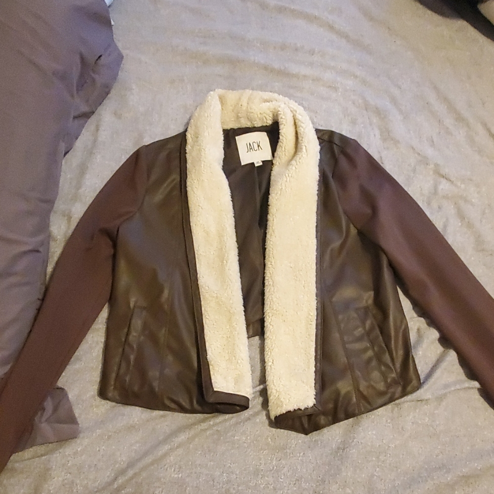 Brown faux fur crop jacket